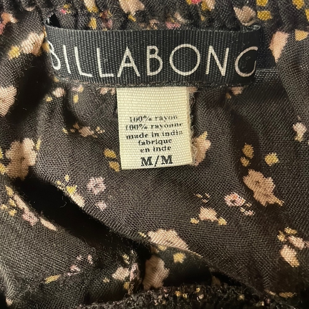 Billabong Brown Tiny Floral Print Dress, M,  Cutout back, elastic waist, Rayon - Picture 2 of 9